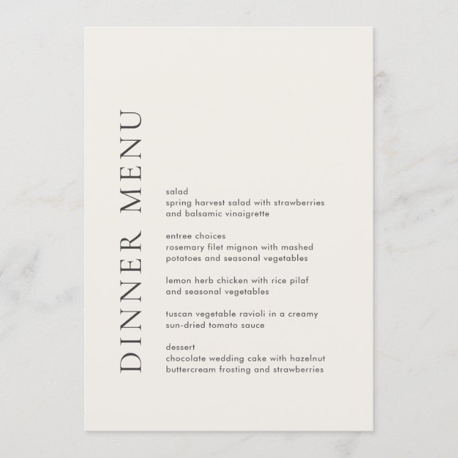 Modern typografi Beige Elegant Bröllop Meny (Framsida)