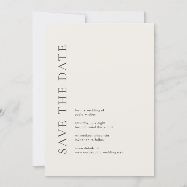 Modern typografi Beige Elegant Bröllop Spara Datumet (Framsida)