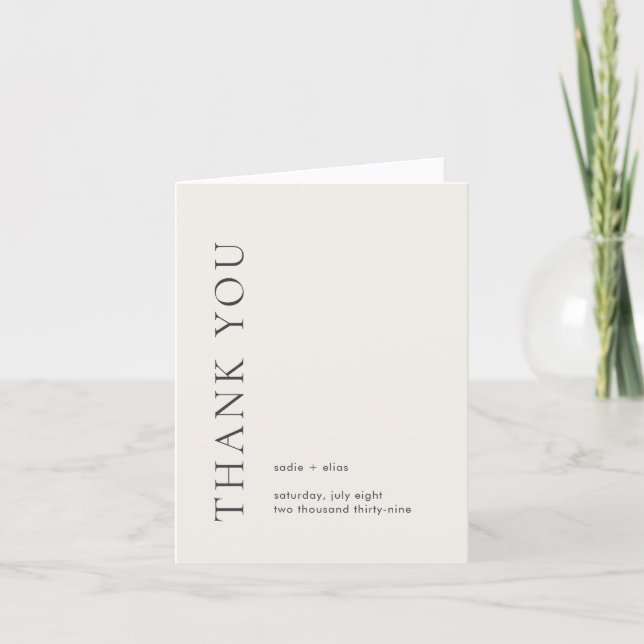 Modern typografi Beige Elegant Bröllop Tack Kort (Framsida)