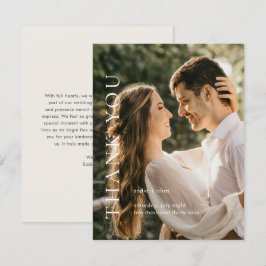 Modern typografi Beige Elegant Foto Bröllop Tack Kort