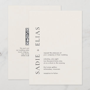 Modern typografi Beige Elegant QR-kod Bröllop Inbjudningar