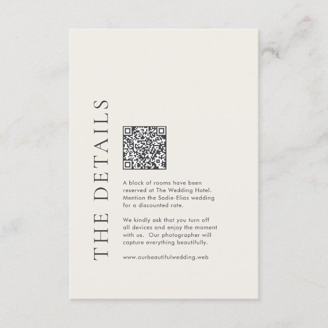 Modern typografi Beige Elegant QR-kod Bröllop Tilläggskort (Framsida)