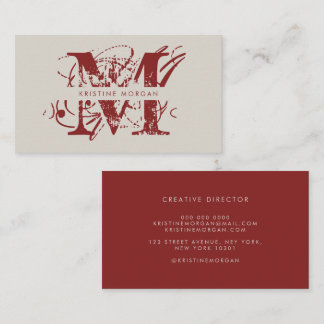 Modern typografi beige röd monogram namn visitkort