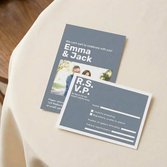 Modern typografi, blå fetstil OSA Bröllop Kort (Modern typography Blue Bold RSVP Wedding.)