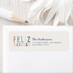 Modern typografi blå terracotta Feliz Navidad Returadress Etikett