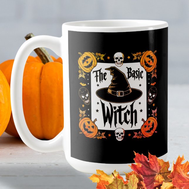 Modern Typografi Black Döskallars Halloween Witch  Kaffemugg (Skapare uppladdad)