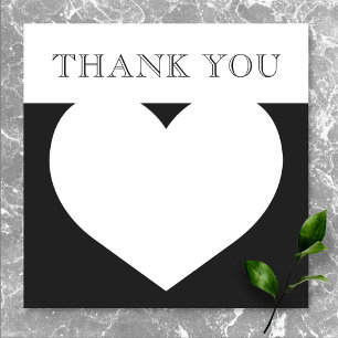 Modern Typografi Black White Bröllop Heart Tack Kort