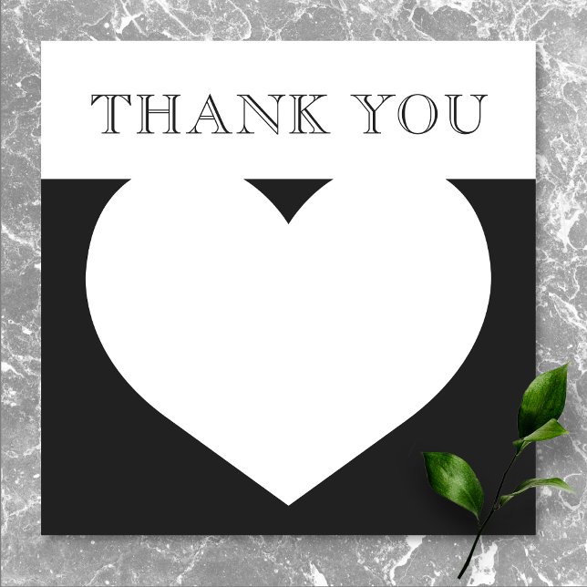 Modern Typografi Black White Bröllop Heart Tack Kort (Modern Typography Black White Wedding Heart Thank You Card)