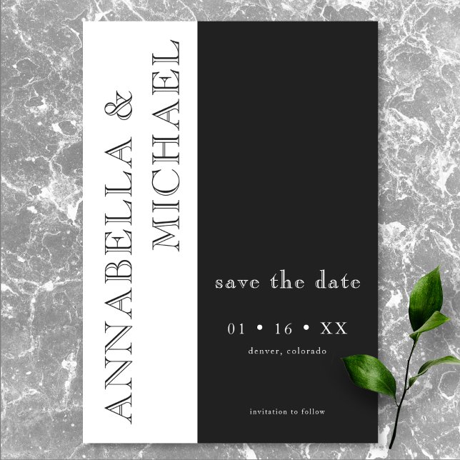 Modern Typografi Black White Bröllop Spara Datumet (Modern Typography Black White Heart Wedding Save The Date)