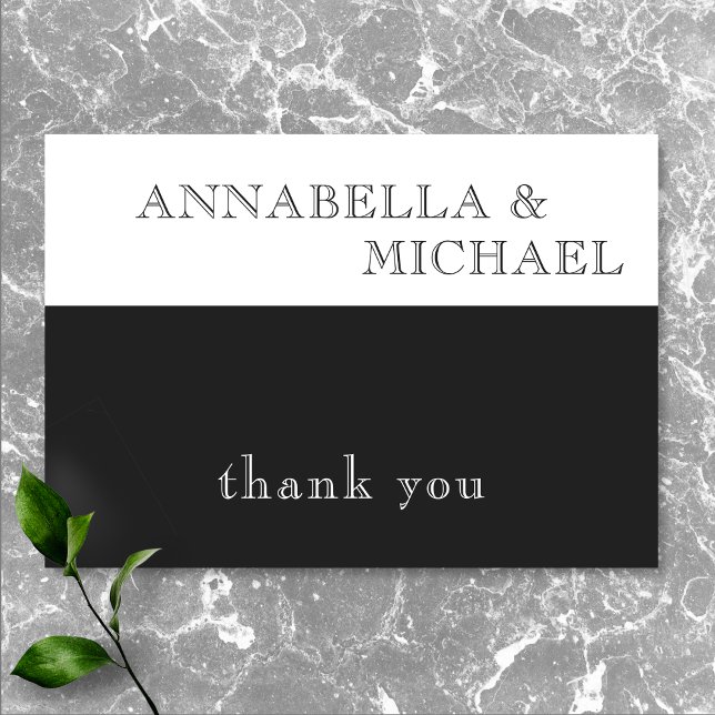 Modern Typografi Black White Bröllop Tack Kort (Modern Typography Black White Wedding Thank You Card)