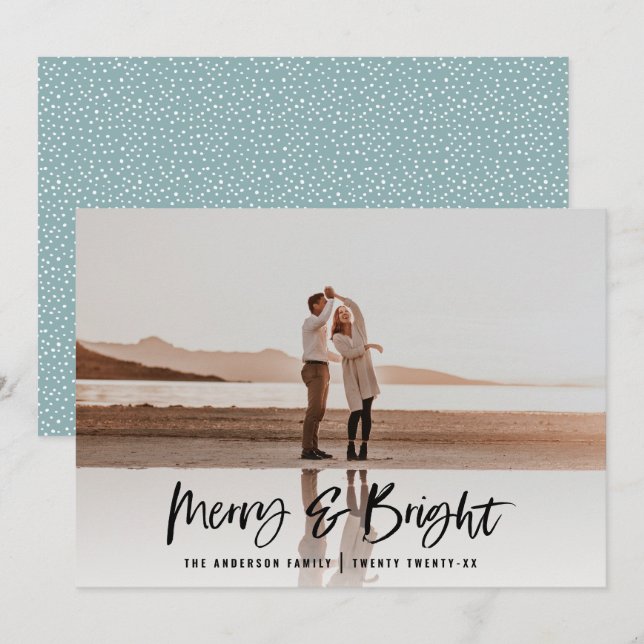 Modern typografi - blått foto jul julkort (Fram/baksida)