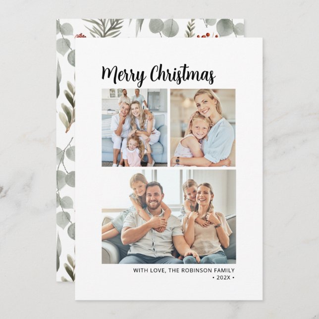 Modern typografi - blomma multifoto jul julkort (Fram/baksida)