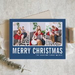 Modern typografi Blue Photo Collage jul Julkort<br><div class="desc">God jul! Skicka ditt varma önskemål den här säsongen med det här anpassadets fotokollage-julkort. Den har enkel typografi med blå bakgrund. Anpassa genom att lägga till foton,  namn,  år och annan information. Det här moderna julkortet finns i andra färg och i andra djurhållare.</div>