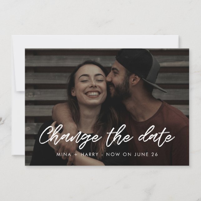 Modern typografi bröllop Ändra datum Meddelande (Framsida)