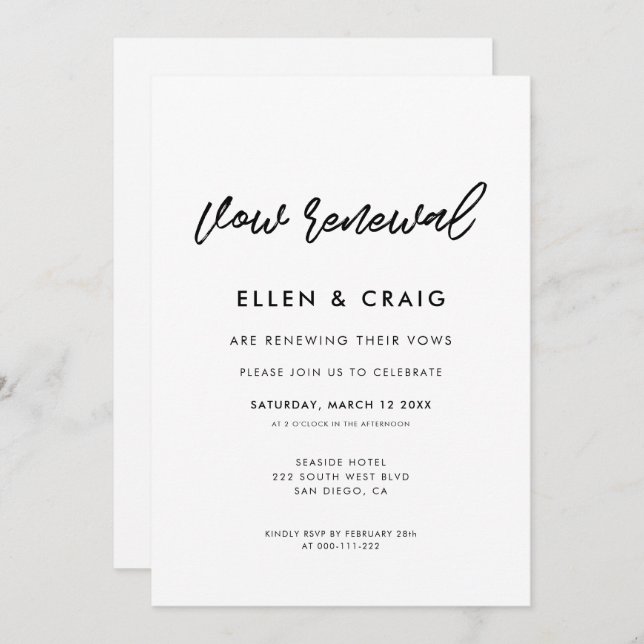 Modern typografi Bröllop Vow-förnyelse Inbjudningar (Fram/baksida)