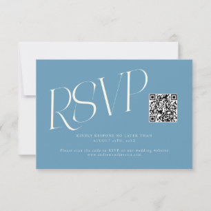 Modern typografi Bröllops QR-kod Denimblå OSA Kort