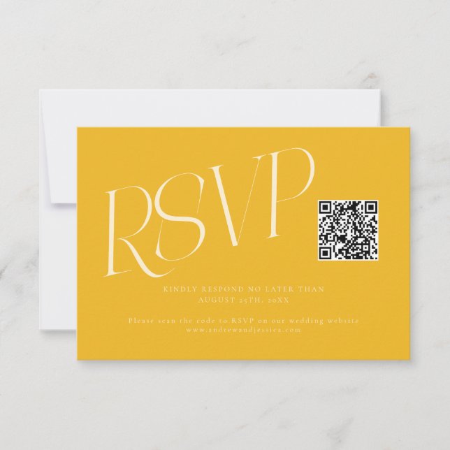 Modern typografi Bröllops QR-kod Gul OSA Kort (Framsida)