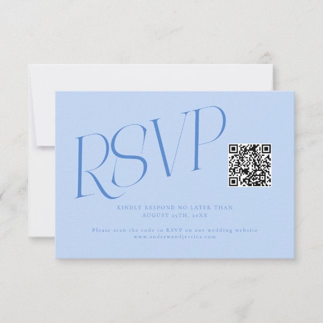 Modern typografi bröllops QR-kod isblå OSA Kort (Framsida)