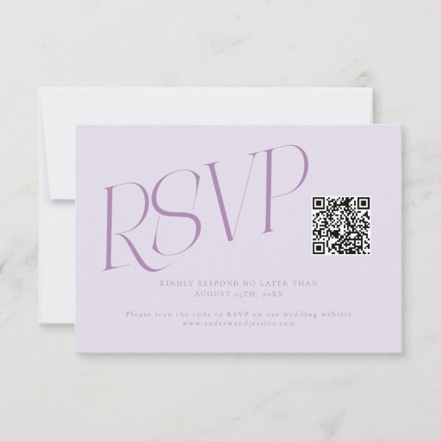 Modern typografi Bröllops QR-kod Lila OSA Kort (Framsida)