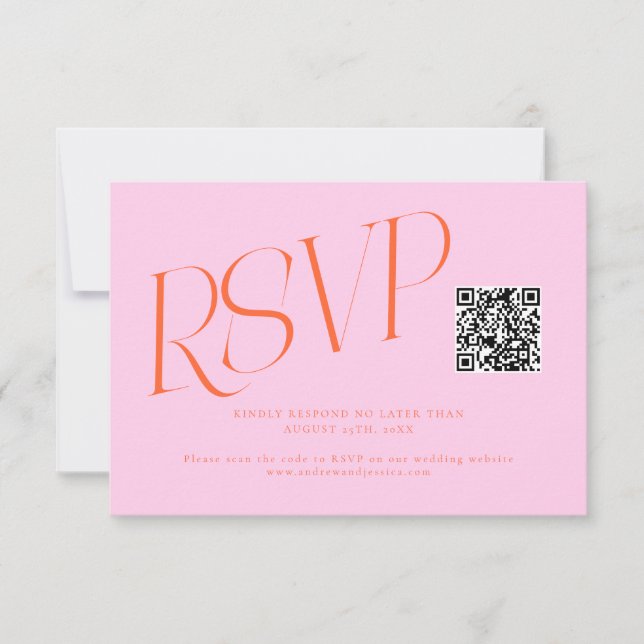 Modern typografi Bröllops QR-kod Orange Rosa OSA Kort (Framsida)