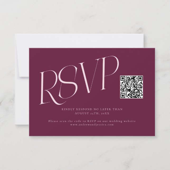 Modern typografi Bröllops QR-kod Tranbär OSA Kort (Framsida)