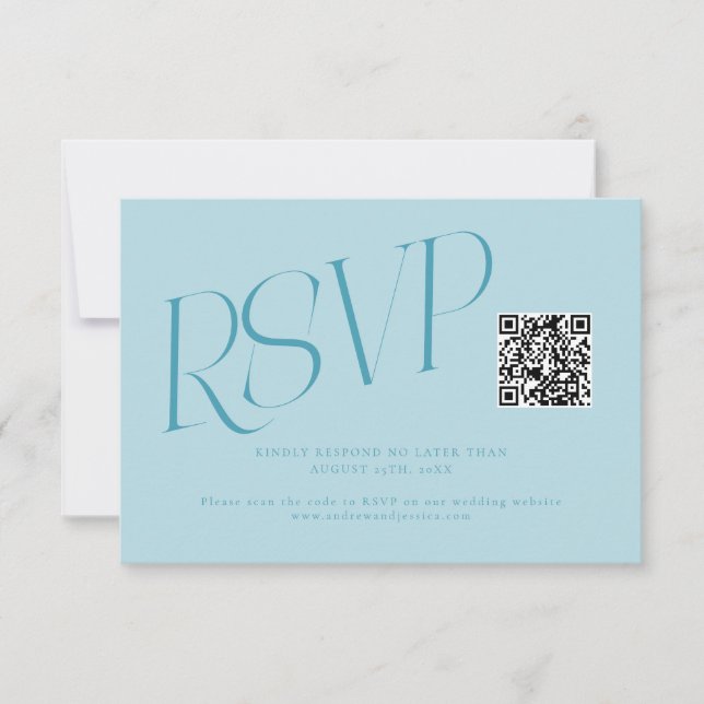 Modern typografi Bröllops QR-kod Turkos OSA Kort (Framsida)