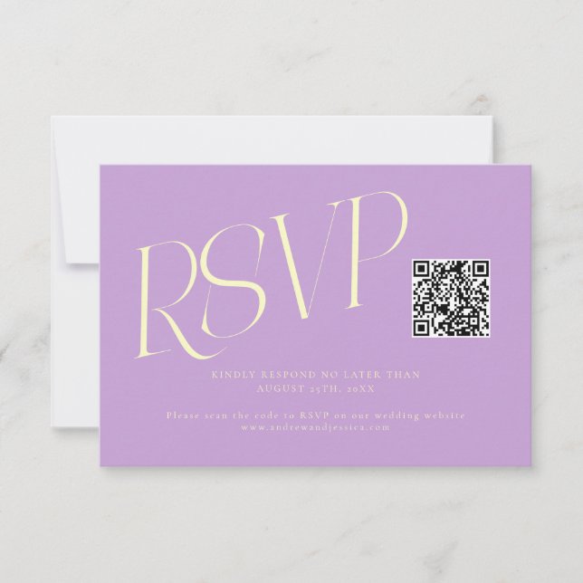 Modern typografi Bröllops QR-kod Wisteria OSA Kort (Framsida)