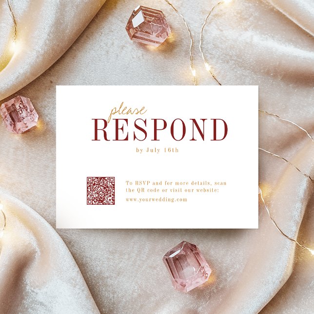 Modern typografi, burgundfall bröllop QR-kod OSA Kort (Modern typography burgundy fall wedding QR code RSVP Card)