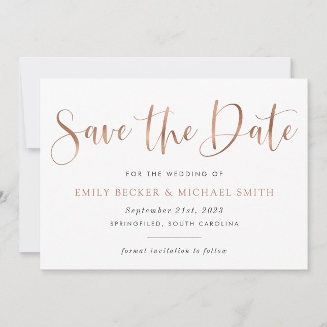Modern typografi Copper  Foil Save Date Inbjudningar (Framsida)