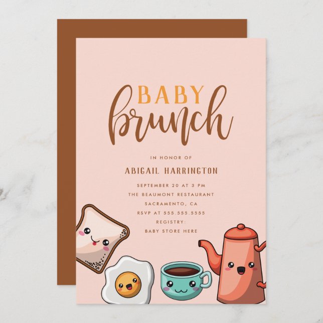 Modern Typografi Cute Kawaii Baby Brunch Inbjudningar (Fram/baksida)