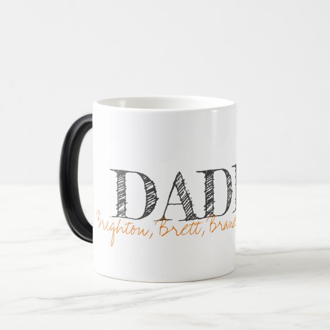 Modern Typografi DADDY Kids NAMN Keepsaké Magisk Mugg (Framsida vänster)