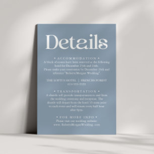 Modern typografi Dammt blå bröllopsdetaljer Tilläggskort