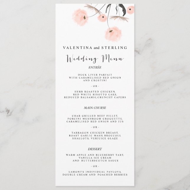 Modern Typografi Dandelion Bröllop Menu Meny (Framsida)
