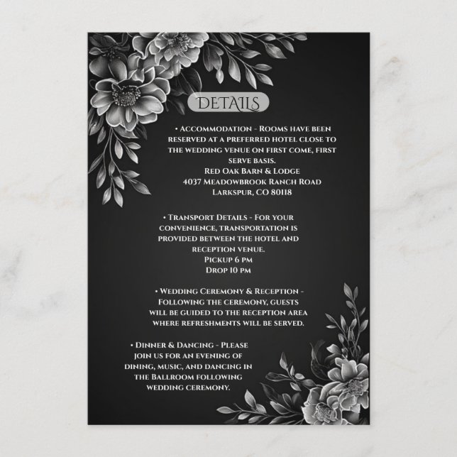 Modern typografi enfärgad svart vit blommor tilläggskort (Framsida)