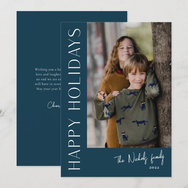 Modern typografi Enkel Foto Glad Julkort (Fram/baksida)