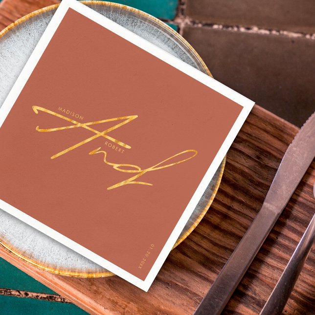 Modern typografi enkel Terracotta Guld Bröllop Pappersservett (Skapare uppladdad)