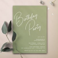 Modern typografi Enkelt Olive Sage Grönt Birthday