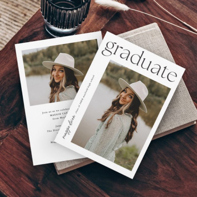 Modern typografi examen 2 foto examen inbjudningar (Modern typography graduate 2 photo graduation invitation.)