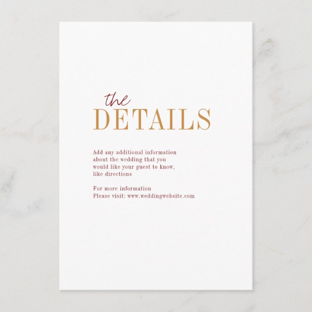 Modern typografi faller bröllopsdetaljkort tilläggskort (Framsida)