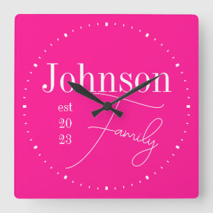 Modern Typografi-familjens Shock rosa Fyrkantig Klocka