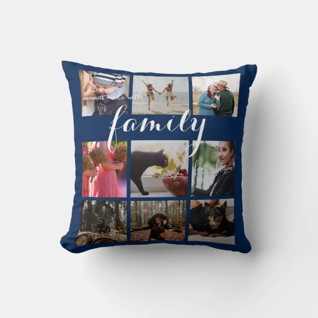 Modern typografi för fotosamling i enkel familj kudde (Framsida)