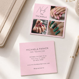 Modern typografi för nagelkonstnär 3 foto fyrkantigt visitkort