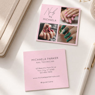 Modern typografi för nagelkonstnär 3 foto fyrkantigt visitkort