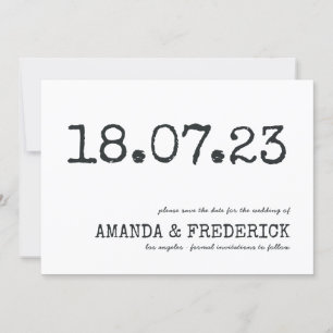 Modern typografi för skrivmaskin Bröllop Spara dat Datumet