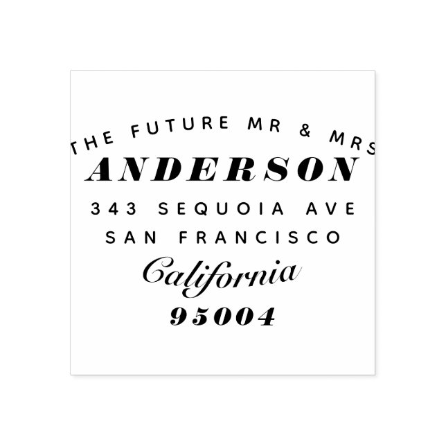 Modern typografi "Framtiden, herr och fru" Adress Stämpel (Tryck)