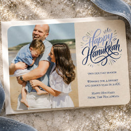 Modern typografi Glad Hanukkah Familjefoto Julkort
