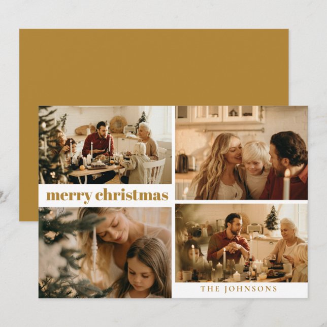 Modern Typografi God jul Mustard Guld Julkort (Fram/baksida)