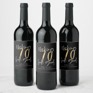 Modern typografi guld elegant chic 70 år vinflaska etikett