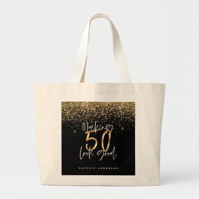 Modern typografi guld glitter chic 50 år jumbo tygkasse (Framsidan)