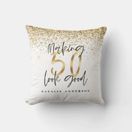 Modern typografi guld glitter chic 50 år kudde